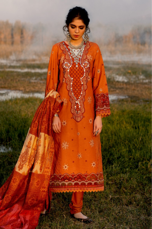 Qalamkar Embroidered Karandi Suits with Shawl Unstitched 3 Piece KS-07 - Luxury Collection