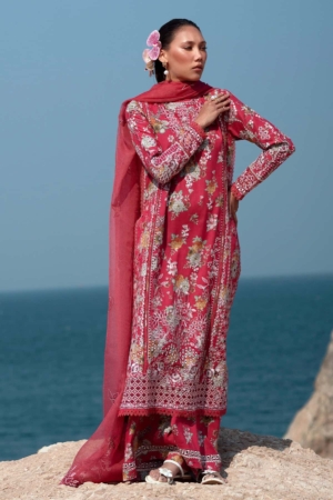 Summer Together by Afrozeh Embroidered Lawn Suits Unstitched 3 Piece AF25ST D-05 Pink Ruby - Summer Collection-