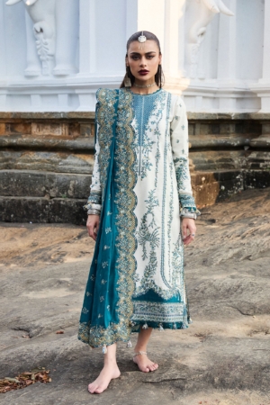 Hussain Rehar Embroidered Lawn Suit Unstitched 3 Piece HRR25LL D-10 Veil - Summer Collection