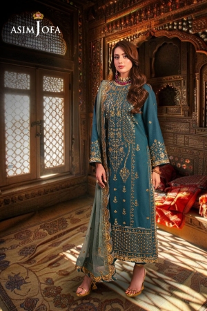 Asim Jofa Chamkeli Embroidered Twisted Silk Suits Unstitched 3 Piece AJ - AJKK-27