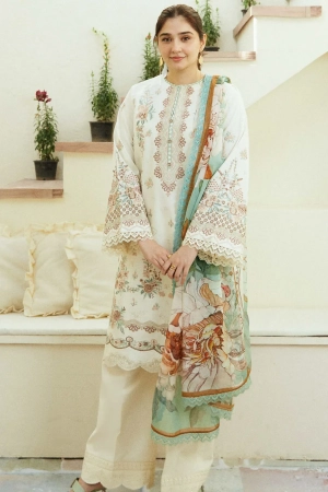 Coco By Zara Shahjahan Embroidered Lawn Suit Unstitched 3 Piece CZS24E D-10 Ivory - Festive Collection