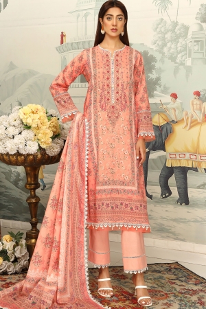 Mausummery Luxury Printed Lawn Unstitched 3 Piece Suit - Gladiolus - MU25SSUL - Peach - Summer Collection