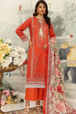 Mausummery Luxury Printed Lawn Unstitched 3 Piece Suit - Calendula - MU25SSUL - Orange - Summer Collection