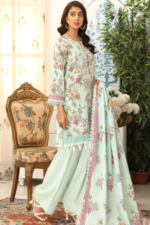 Mausummery Luxury Printed Lawn Unstitched 3 Piece Suit - Marine Bloom - MU25SSUL - Blue - Summer Collection