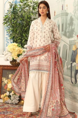Mausummery Luxury Printed Lawn Unstitched 3 Piece Suit - Peony - MU25SSUL - Off White - Summer Collection