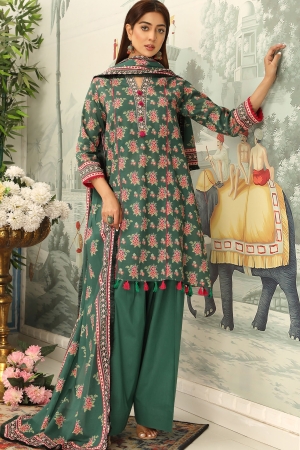Mausummery Luxury Printed Lawn Unstitched 3 Piece Suit - Zinnia - MU25SSUL - Green - Summer Collection