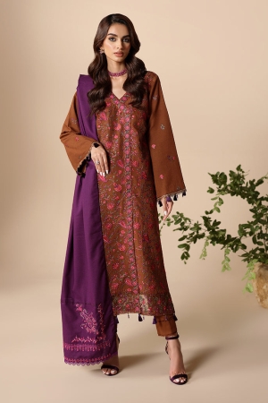 RajBari - Nissa Embroidered Karandi Wool Shawl Unstitched 3 Piece RB25N D-09- Winter Collection