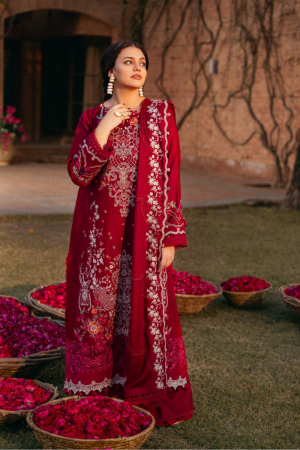 Manara Embroidered Twill linen Suit Unstitched 3 Piece MNA24LW LW-07 Surkhab - Winter Collection