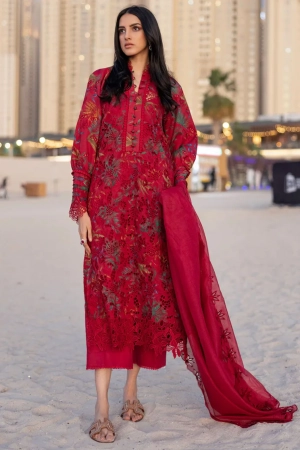 Carnation by Rang Rasiya Embroidered Lawn Suits Unstitched 3 Piece RR25CS D-08 Scarlet - Summer Collection