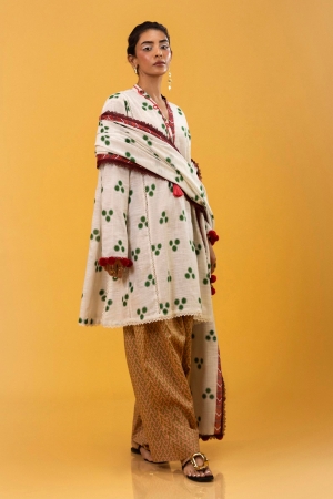 Sana Safinaz Embroidered Khaddar Suits Unstitched 3 Piece H243-001B-3CQ - Luxury Winter Collection