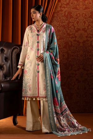 Sana Safinaz Embroidered Slub Suits Unstitched 3 Piece M243-010A-3AP - Luxury Winter Collection