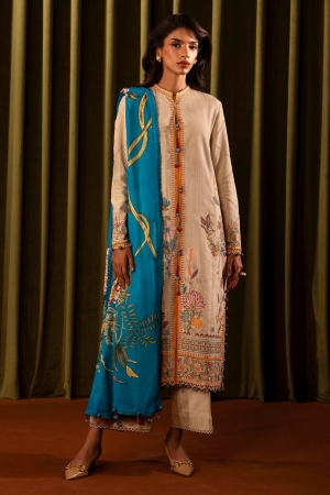 Sana Safinaz Embroidered Slub Suits Unstitched 3 Piece M243-014A-3CP - Luxury Winter Collection