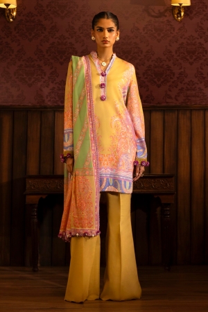 Sana Safinaz Embroidered Linen Suits Unstitched 3 Piece M243-016A-3DB - Luxury Winter Collection