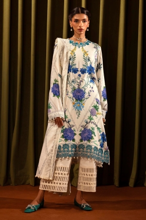 Sana Safinaz Embroidered Linen Suits Unstitched 3 Piece M243-017A-3CQ - Luxury Winter Collection