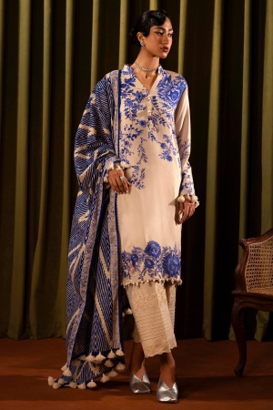 Sana Safinaz Embroidered Linen Suits Unstitched 3 Piece M243-018A-3CQ - Luxury Winter Collection