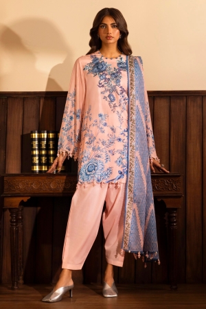 Sana Safinaz Embroidered Linen Suits Unstitched 3 Piece M243-018B-3CQ - Luxury Winter Collection