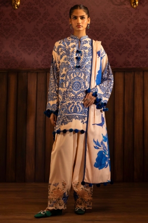 Sana Safinaz Embroidered Linen Suits Unstitched 3 Piece M243-019B-3DB - Luxury Winter Collection
