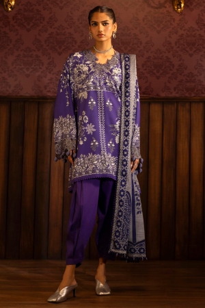 Sana Safinaz Embroidered Linen Suits Unstitched 3 Piece M243-020A-3CQ - Luxury Winter Collection