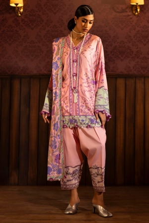 Sana Safinaz Embroidered Linen Suits Unstitched 3 Piece M243-021A-3DB - Luxury Winter Collection