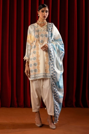 Sana Safinaz Embroidered Linen Suits Unstitched 3 Piece M243-023A-3CQ - Luxury Winter Collection