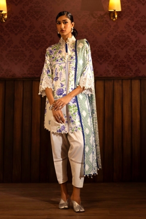 Sana Safinaz Embroidered Linen Suits Unstitched 3 Piece M243-024B-3CQ - Luxury Winter Collection