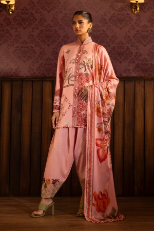 Sana Safinaz Embroidered Linen Suits Unstitched 3 Piece M243-025A-3DB - Luxury Winter Collection