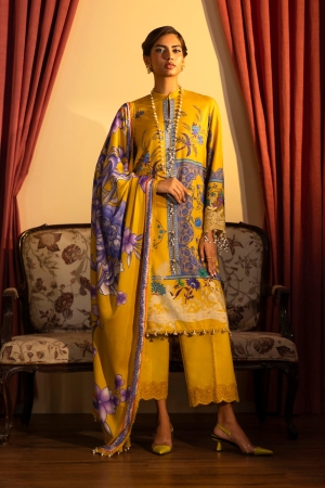 Sana Safinaz Embroidered Linen Suits Unstitched 3 Piece M243-025B-3DB - Luxury Winter Collection