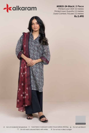 Alkaram Luxury Lawn Prints 3Pc Unstitched Suits - ALK-MSB25-24-Black