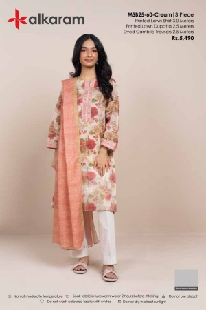 Alkaram Luxury Lawn Prints 3Pc Unstitched Suits - ALK-MSB25-60-Cream