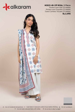 Alkaram Luxury Lawn Prints 3Pc Unstitched Suits - ALK-MSB25-48-Off White