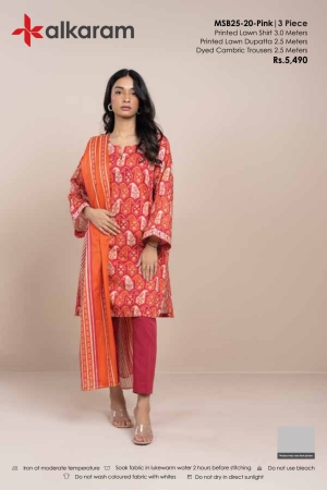 Alkaram Luxury Lawn Prints 3Pc Unstitched Suits - ALK-MSB25-20-Pink