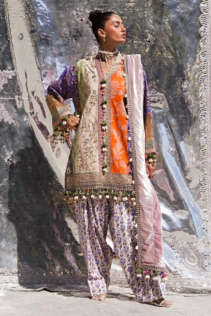 Sana Safinaz Embroidered Slub Suits Unstitched 3 Piece S241-006B-3CP - Luxury Winter Collection
