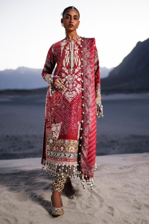 Sana Safinaz Embroidered Slub Suits Unstitched 3 Piece S241-007A-3CP - Luxury Winter Collection