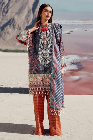 Sana Safinaz Embroidered Slub Suits Unstitched 3 Piece S241-007B-3CP - Luxury Winter Collection