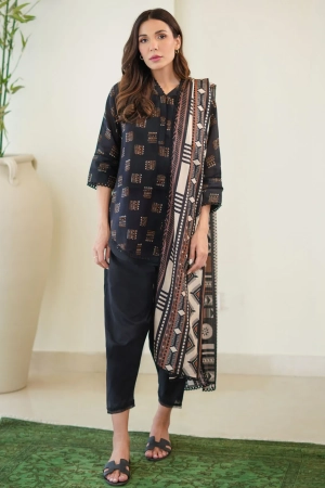 Sahar Monochrome Printed Lawn Suit Unstitched 3 Piece SHR24M S24-MC-V2-02 - Summer Collection