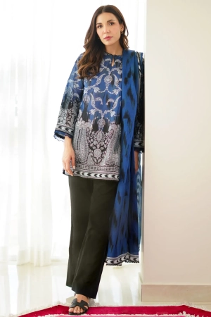 Sahar Monochrome Printed Lawn Suit Unstitched 3 Piece SHR24M S24-MC-V2-04 - Summer Collection