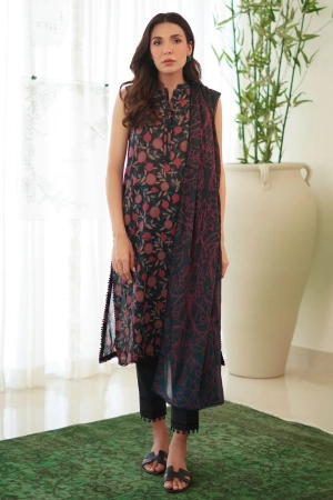 Sahar Monochrome Printed Lawn Suit Unstitched 3 Piece SHR24M S24-MC-V2-05 - Summer Collection