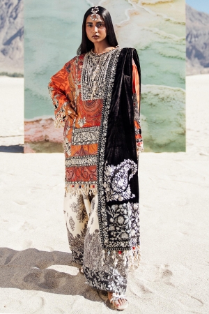 Sana Safinaz Embroidered Slub Suits Unstitched 3 Piece V241-007-3CP - Luxury Winter Collection