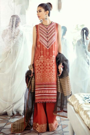 Cross Stitch Luxury Lawn Embroidered Suits Unstitched 3 Piece Collection - Mushq O Naranj - 18-