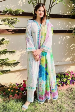 Suay by Farah Talib Embroidered Lawn Suits Unstitched 3 Piece FTA24LU FTA 08 Zoella Grey - Luxury Collection