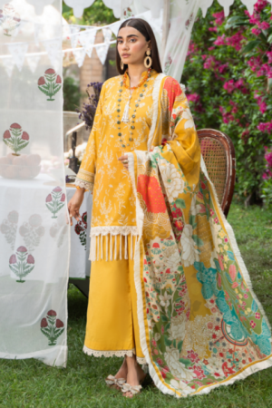 Mausummery Luxury Printed Lawn Unstitched 3 Piece Suit - Marigold - MU25SSUL - Yellow - Summer Collection