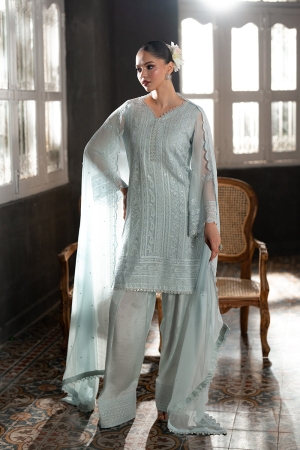 Ensembles by Azure Embroidered Chiffon Suits Unstitched 3 Piece AZU25EF Icy Mist ES-107 - Festive Collection