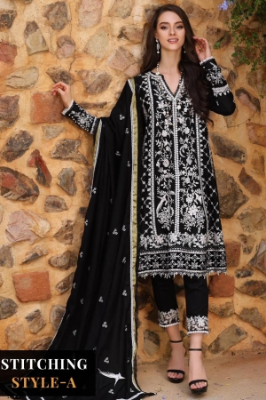 Noor By Saadia Asad Embroidered Linen Suits Unstitched 3 Piece NSA23WS D1 - Winter Collection