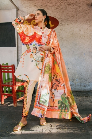 Mushq Printed Lawn Suits Unstitched 3 Piece MQ25LD2D 1-A Melberry Tree - Summer Collection