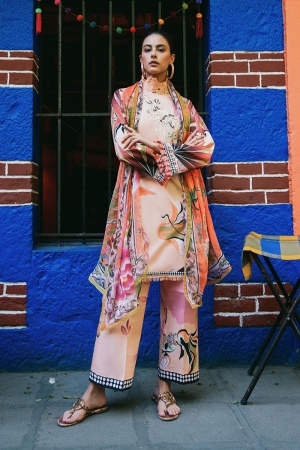 Mushq Printed Lawn Suits Unstitched 3 Piece MQ25LD2D 4-A Peach Poppies - Summer Collection