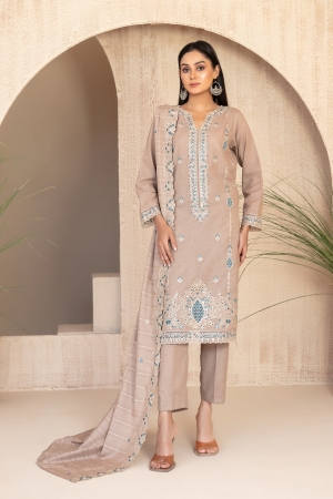 Tawakkal Fabrics Embroidered Karandi Suits Unstitched 3 Piece (Embroidered Fancy Shawl Dupatta) - D-4472 - Tareef