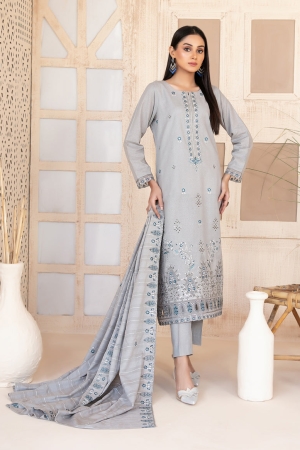 Tawakkal Fabrics Embroidered Karandi Suits Unstitched 3 Piece (Embroidered Fancy Shawl Dupatta) - D-4473 - Tareef