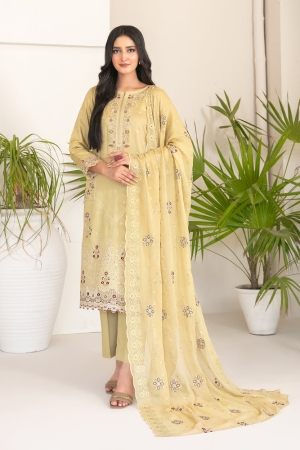 Tawakkal Fabrics Embroidered Viscose Zari Suits Unstitched 3 Piece (Embroidered Schiffli Chiffon Dupatta) - D-4390 - Najwa