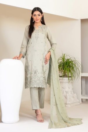 Tawakkal Fabrics Embroidered Viscose Zari Suits Unstitched 3 Piece (Embroidered Schiffli Chiffon Dupatta) - D-4437 - Najwa