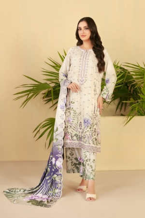 Tawakkal Fabrics Embroidered Staple Digital Print Suits Unstitched 3 Piece (Cutwork Dupatta) - D-4432 - Farda